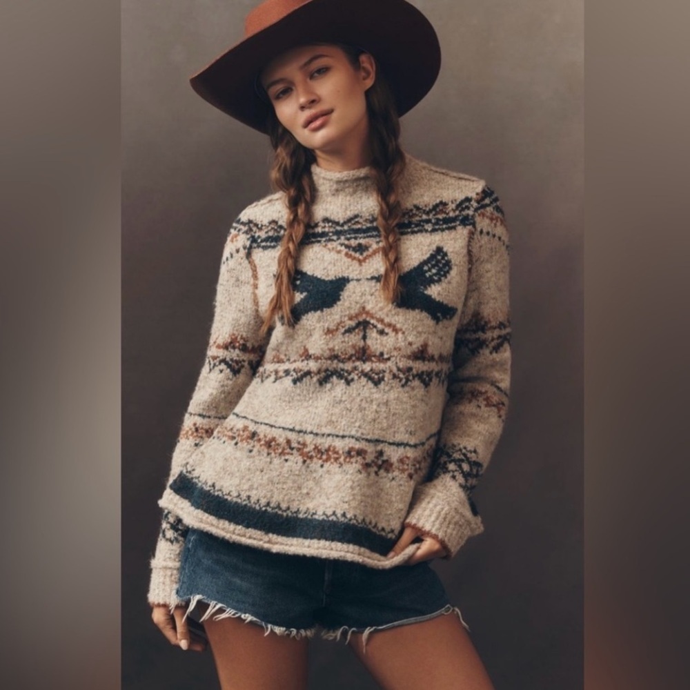 Anthropologie x Pilcro Long-Sleeve Mock-Neck Bird Sweater Size Small NWT